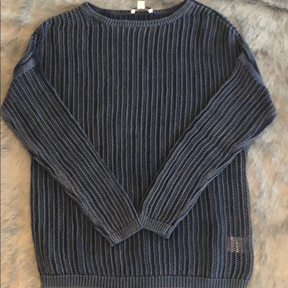 KATHERINE BARCLAY blue knit sheer sweater